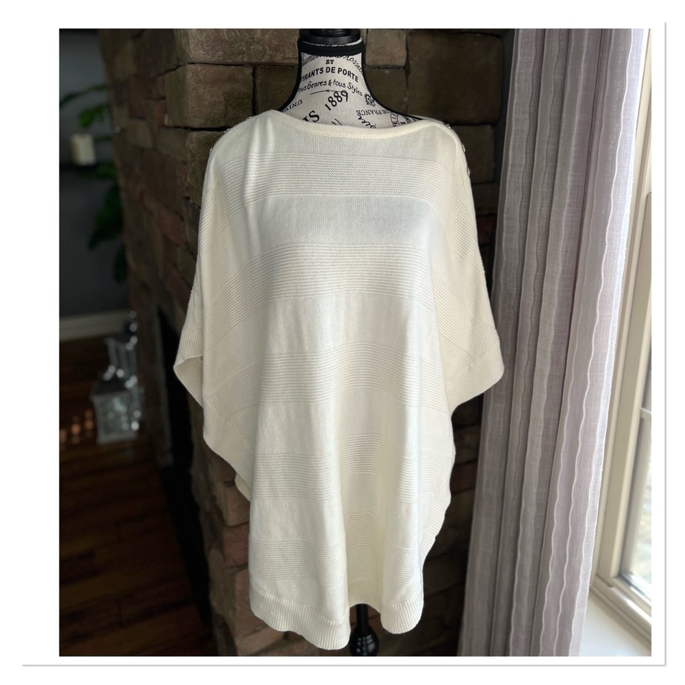 TALBOTS Cream Wool Blend Knit Poncho